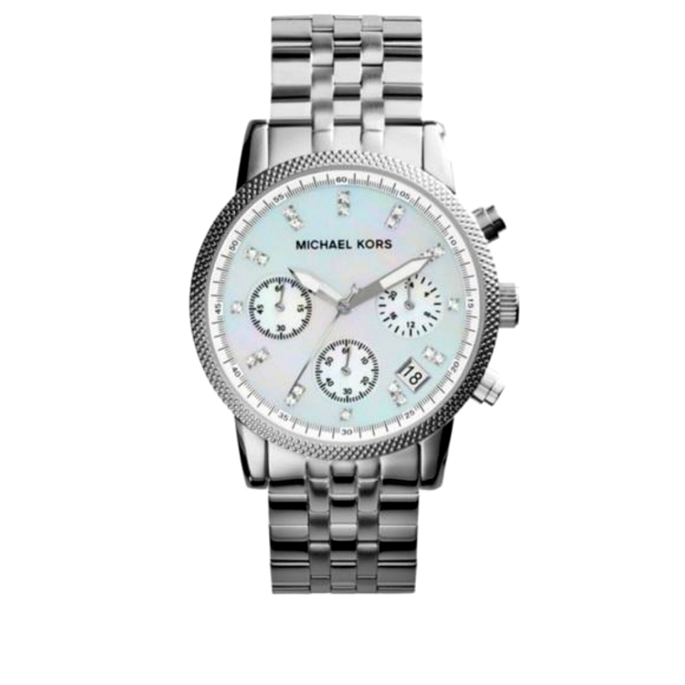 Michael Kors Ladies Ritz Silver Mother Of Pearl Chronograph Watch